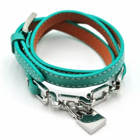 Bracelet triple tour cuir - turquoise