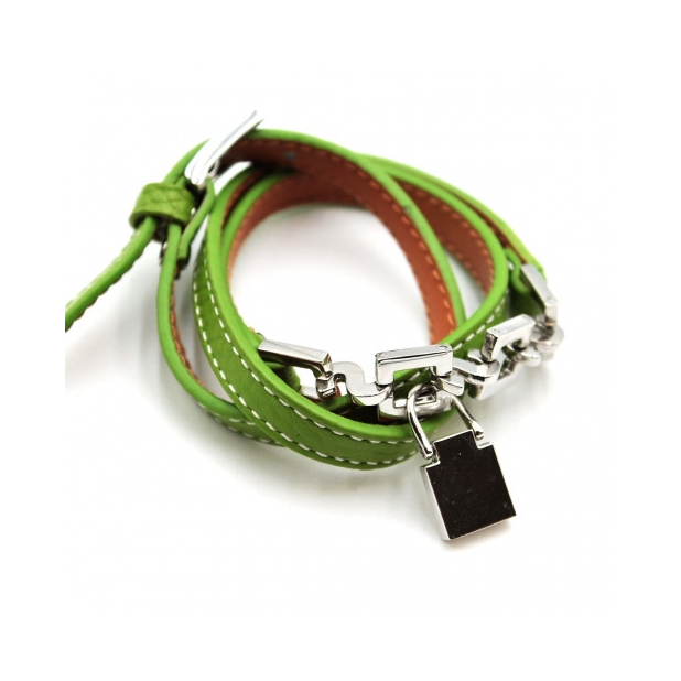 Bracelet triple tour cuir - vert pomme