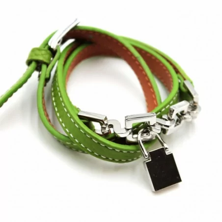 Bracelet triple tour cuir - vert pomme