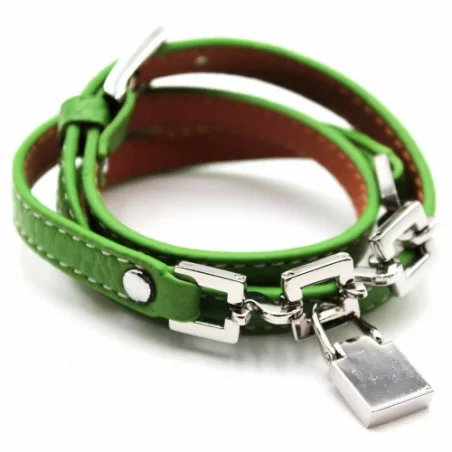 Bracelet triple tour cuir - vert