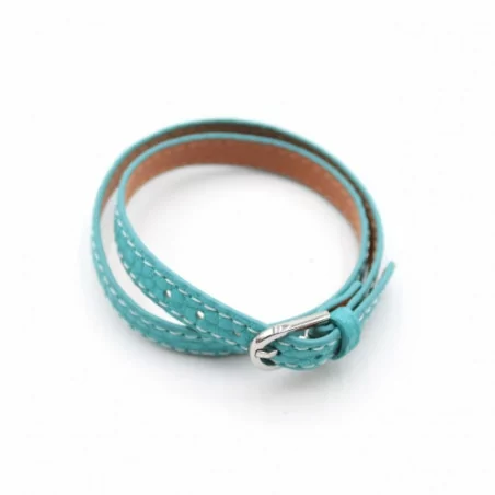 Bracelet multi tour en cuir - turquoise