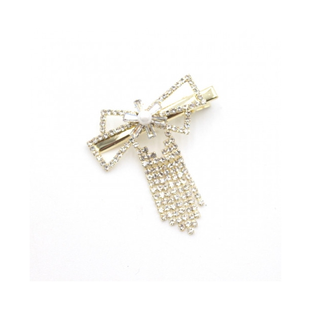 Pince à  cheveux en métal doré et strass