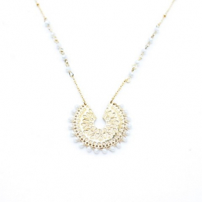 Collier acier pendentif et perles de cristal