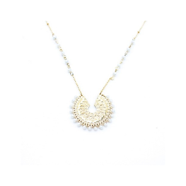 Collier acier pendentif et perles de cristal