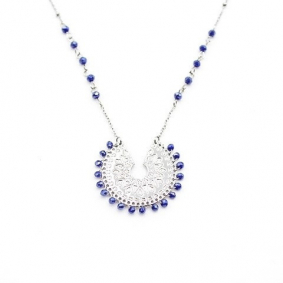 Collier acier pendentif et perles de cristal