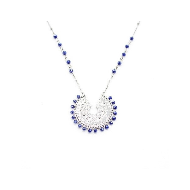 Collier acier pendentif et perles de cristal