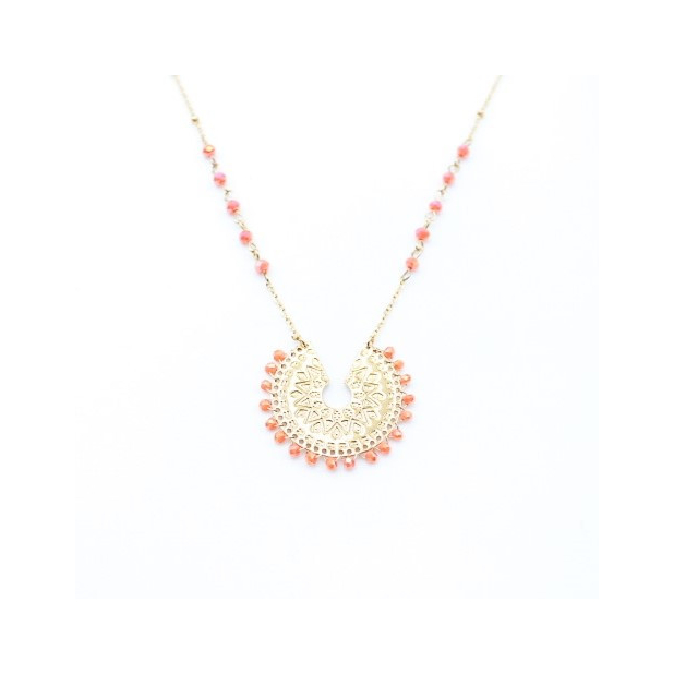 Collier acier pendentif et perles de cristal