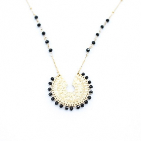 Collier acier pendentif et perles de cristal