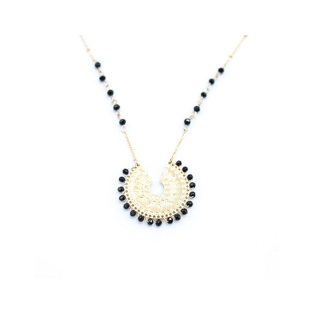 Collier acier pendentif et perles de cristal