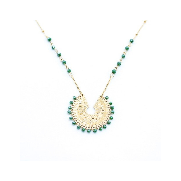 Collier acier pendentif et cristal