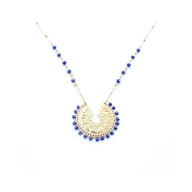 Collier acier pendentif et perles de cristal