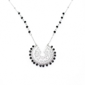 Collier acier pendentif et perles de cristal