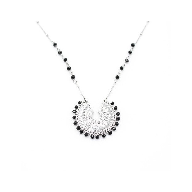 Collier acier pendentif et perles de cristal