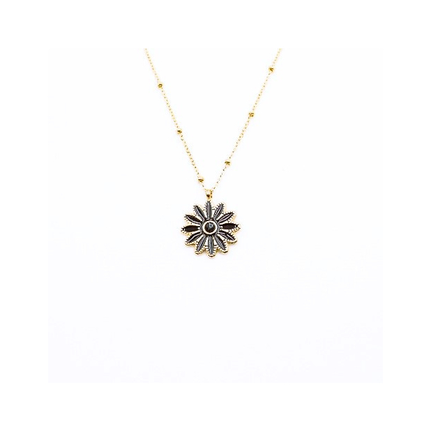 Collier acier avec pendentif fleur