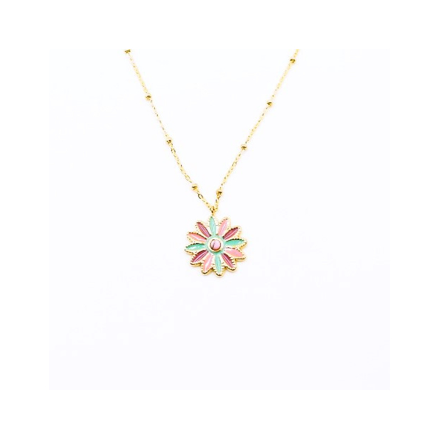 Collier acier avec pendentif fleur