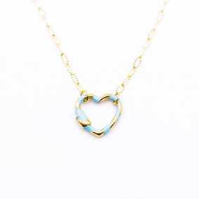 Collier acier pendentif coeur émaillé