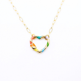 Collier acier pendentif coeur émaillé