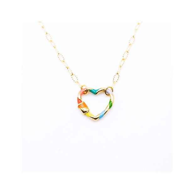 Collier acier pendentif coeur émaillé