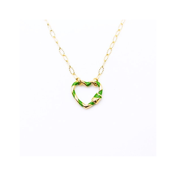 Collier acier pendentif coeur émaillé