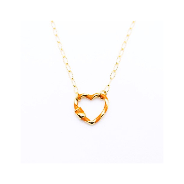 Collier acier pendentif coeur émaillé