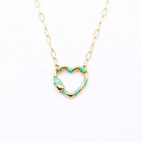 Collier acier pendentif coeur émaillé