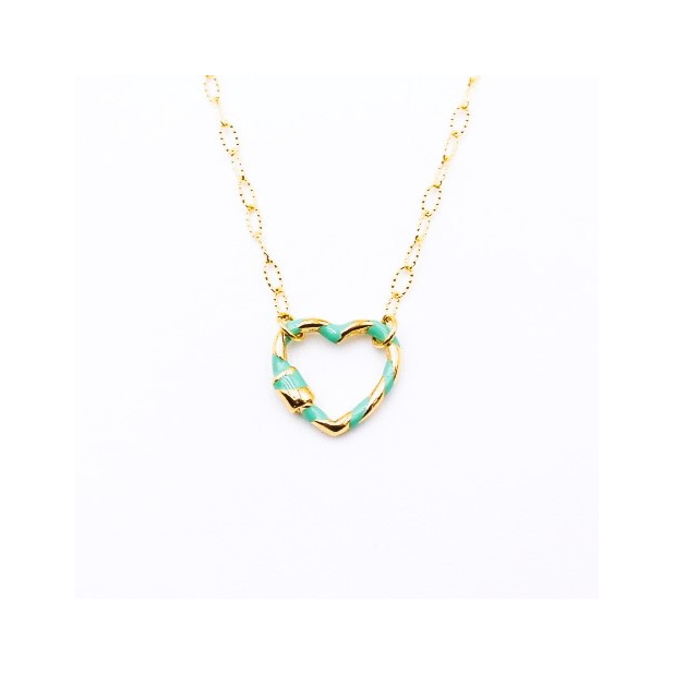 Collier acier pendentif coeur émaillé