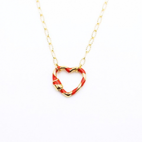 Collier acier pendentif coeur émaillé