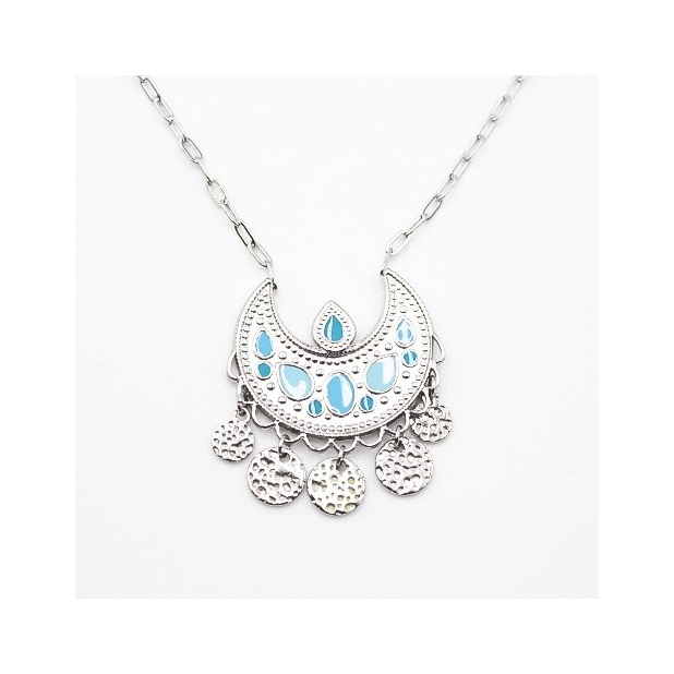 Collier style mauresque avec pampille bleu argenté
