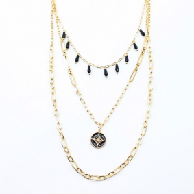 Collier multirang tendance noir doré