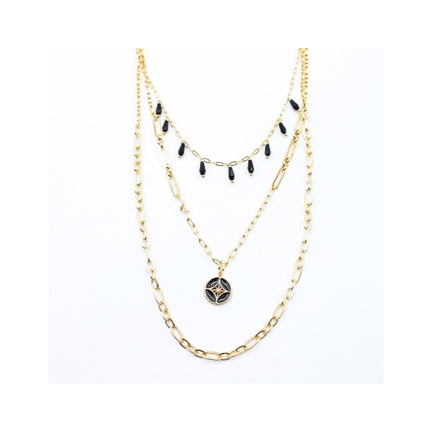 Collier multirang tendance noir doré