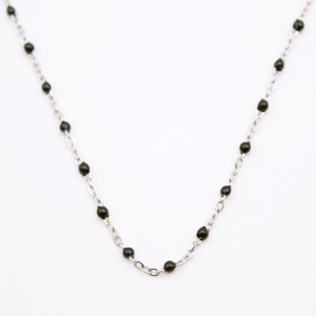 Collier tendance acier argenté et perles