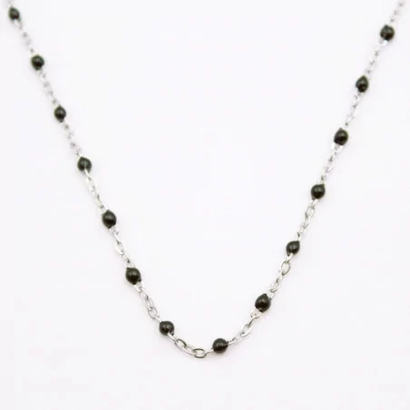 Collier tendance acier argenté et perles