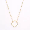Collier tendance acier, perles et trèfle