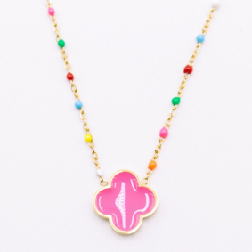 Collier Tendance Acier, Perles multi Et Trèfle