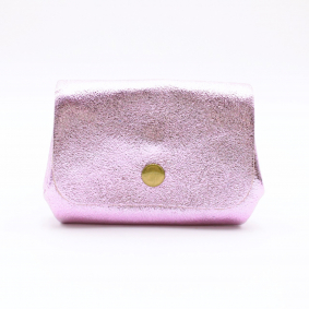 Petit porte-monnaie cuir pailleté 3 poches