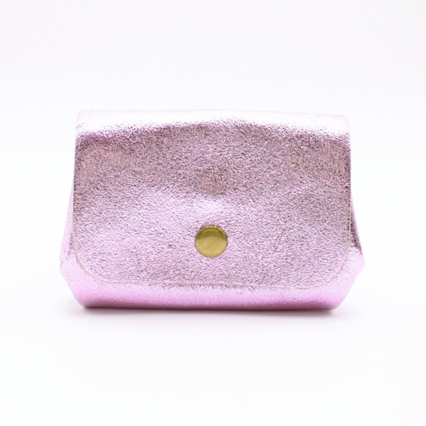 Petit porte-monnaie cuir pailleté 3 poches
