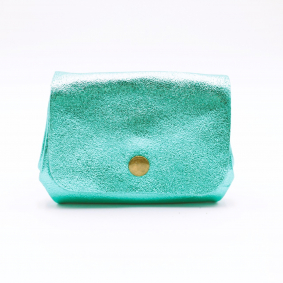 Petit porte-monnaie cuir pailleté 3 poches