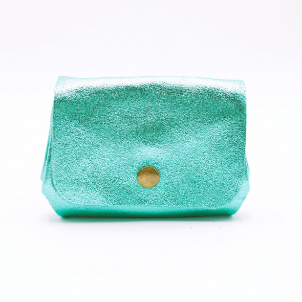 Petit porte-monnaie cuir pailleté 3 poches