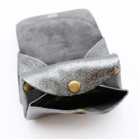 Petit porte-monnaie cuir pailleté 3 poches