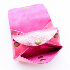 Petit porte-monnaie cuir pailleté 3 poches
