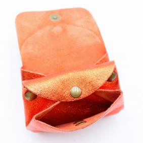 Petit porte-monnaie cuir pailleté 3 poches