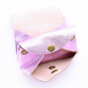 Petit porte-monnaie cuir pailleté 3 poches