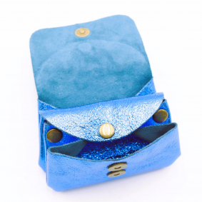 Petit porte-monnaie cuir pailleté 3 poches