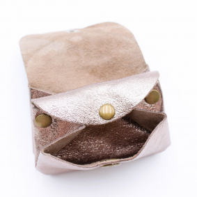 Petit porte-monnaie cuir pailleté 3 poches