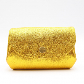 Petit porte-monnaie cuir pailleté 3 poches