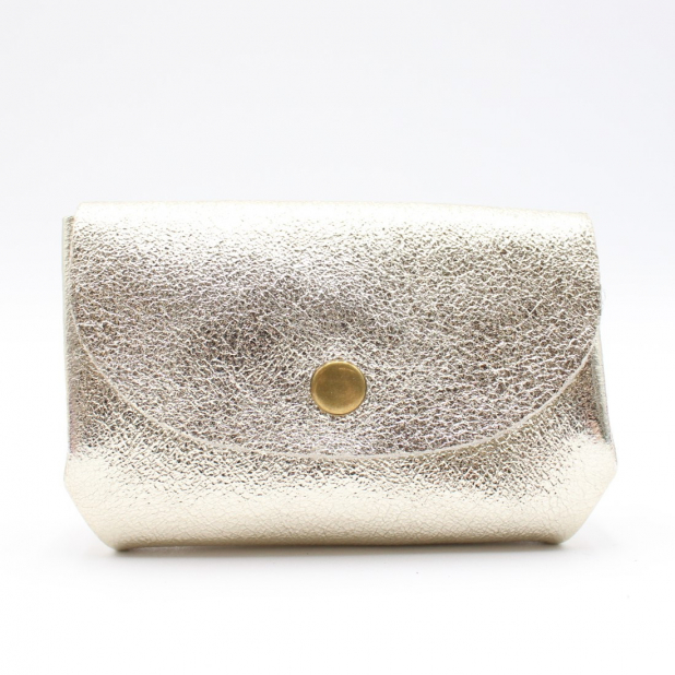 Petit porte-monnaie cuir pailleté 3 poches