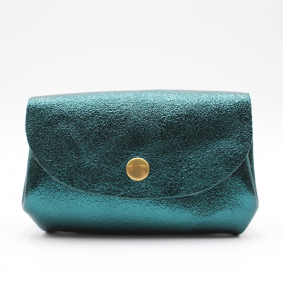Petit porte-monnaie cuir pailleté 3 poches