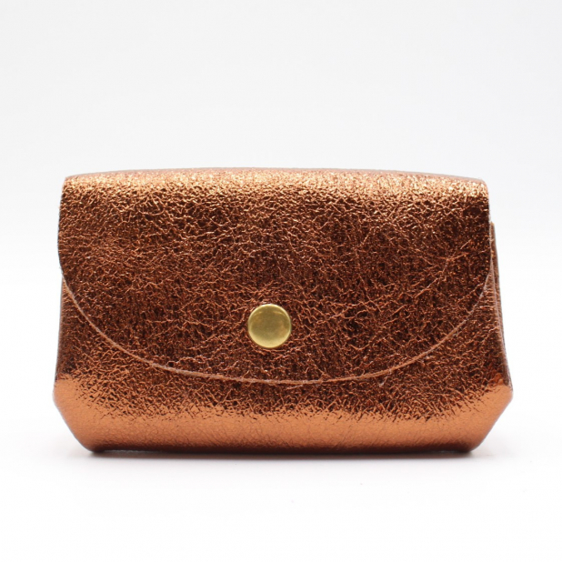 Petit porte-monnaie cuir pailleté 3 poches