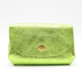 Petit porte-monnaie cuir pailleté 3 poches