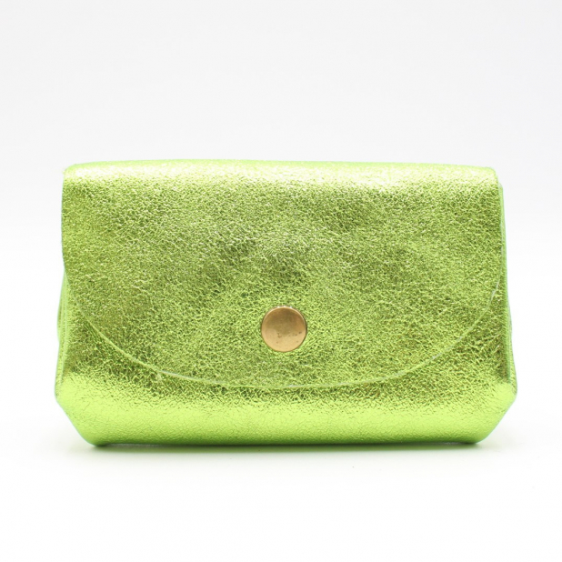 Petit porte-monnaie cuir pailleté 3 poches